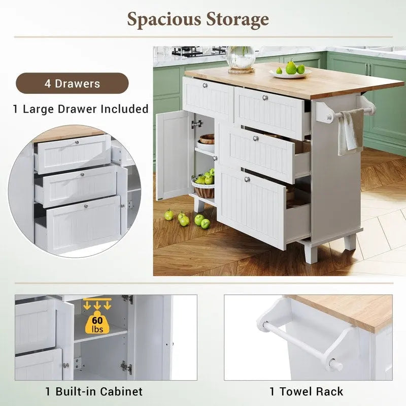 Kitchen Island Set with Drop Leaf and 2 Seatings