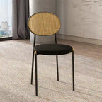 Euston Set of 4 Modern Dining Chair with Wicker Back & Upholstered Velvet Seat for Home Office Living Room & Kitchen
