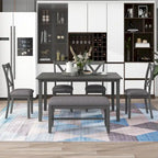 Nestfair 6-Piece Dining Table Set with 4 Fabric Chairs and Bench