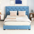 Queen Size Linen Platform Bed with 2 Drawers