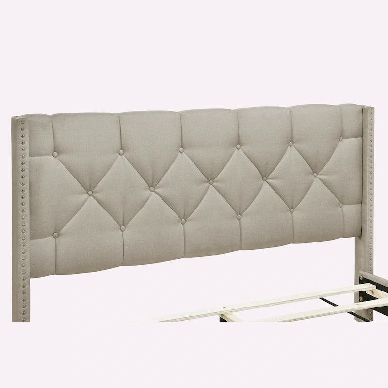 Queen Size Linen Platform Bed with 2 Drawers