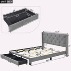 Queen Size Linen Platform Bed with 2 Drawers