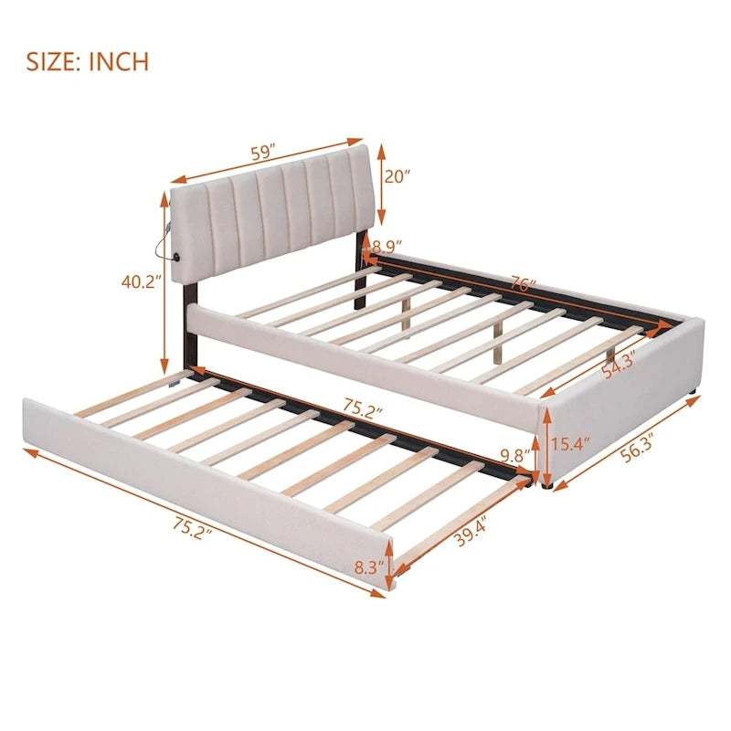 Teddy Fleece Full Size Upholstered Platform Bed with Trundle