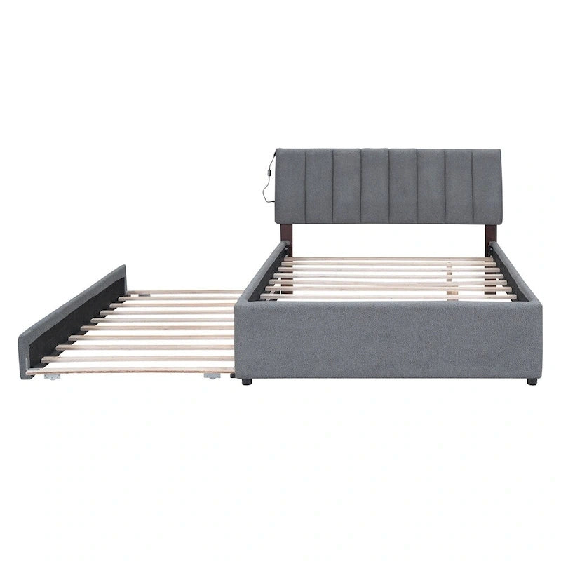 Teddy Fleece Full Size Upholstered Platform Bed with Trundle