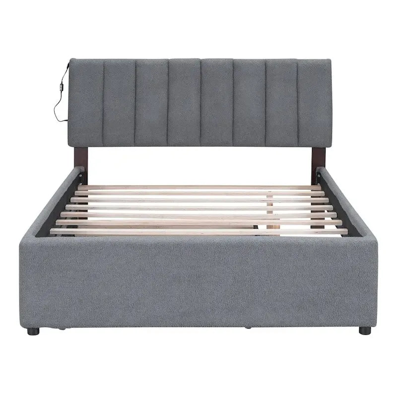 Teddy Fleece Full Size Upholstered Platform Bed with Trundle