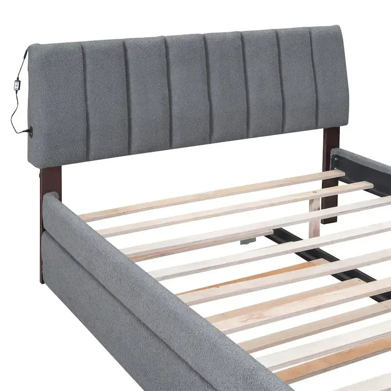 Teddy Fleece Full Size Upholstered Platform Bed with Trundle