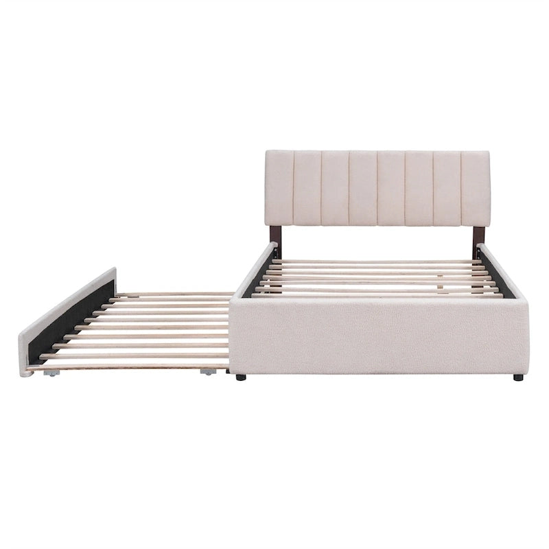 Teddy Fleece Full Size Upholstered Platform Bed with Trundle
