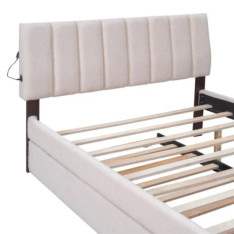 Teddy Fleece Full Size Upholstered Platform Bed with Trundle