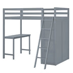Merax Loft Bed with Wardrobe and Desk and Shelves