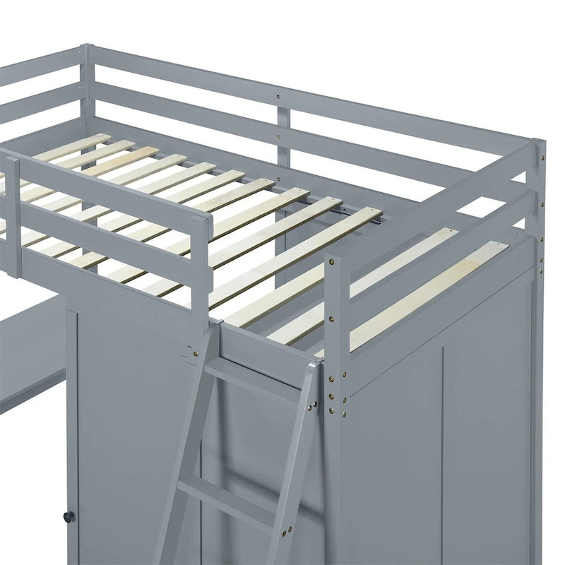 Merax Loft Bed with Wardrobe and Desk and Shelves