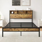 Full Size Bed Frame with Storage Headboard