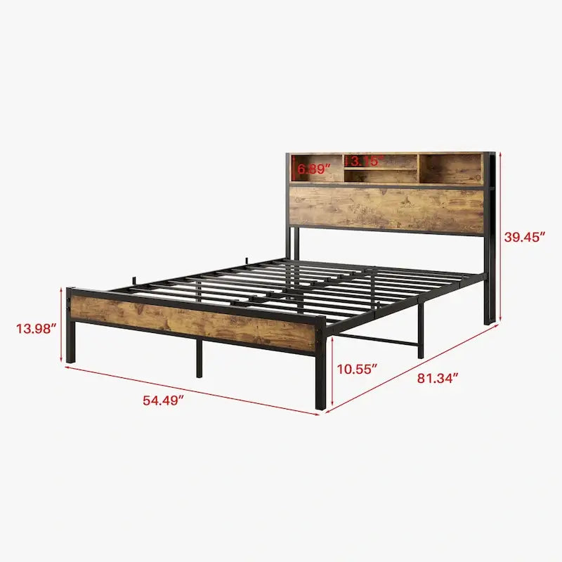 Full Size Bed Frame with Storage Headboard