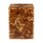 Teak Wood Handmade Square Block Accent Table with Mosaic Wood Chip Design - Brown - Roche River Decor - 14Wx14Lx18H
