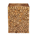 Teak Wood Handmade Square Block Accent Table with Mosaic Wood Chip Design - Brown - Roche River Decor - 14Wx14Lx18H