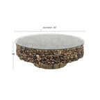 Driftwood Handmade Collage and Pedestal Base Coffee Table with Tempered Glass Top - Brown - Roche River Decor