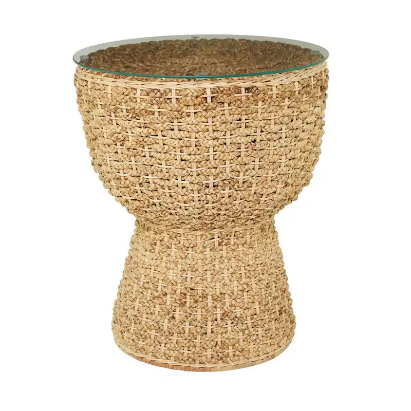 Rattan and Seagrass Handmade Woven Tapered Coffee Table or Accent Table with Glass Top Brown Roche River Decor