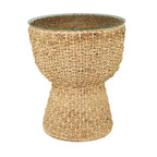 Rattan and Seagrass Handmade Woven Tapered Coffee Table or Accent Table with Glass Top Brown Roche River Decor