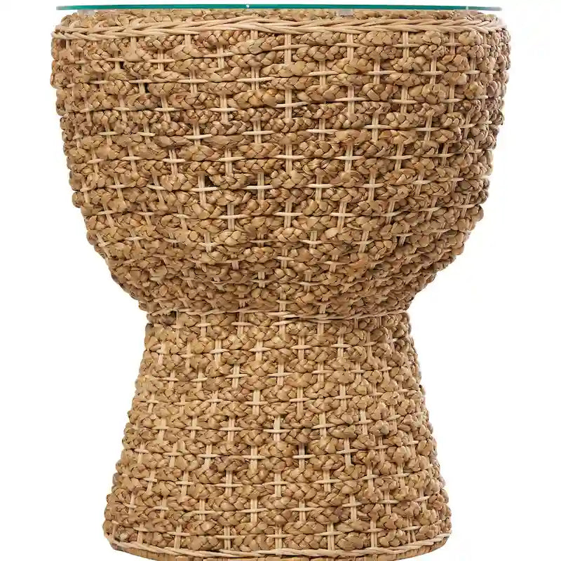 Rattan and Seagrass Handmade Woven Tapered Coffee Table or Accent Table with Glass Top Brown Roche River Decor