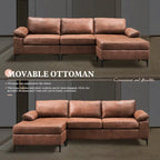 OVIOS Mid-Century Suede Reversible Chaise Sofa With Metal Legs