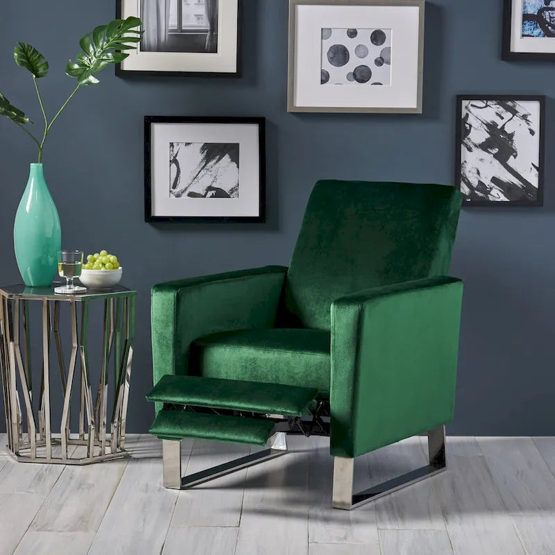 Brightwood Modern Velvet Recliner w/ Steel Legs by Christopher Knight Home