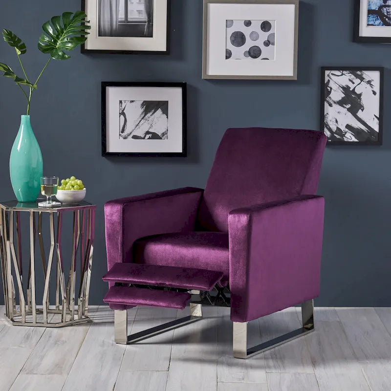 Brightwood Modern Velvet Recliner w/ Steel Legs by Christopher Knight Home