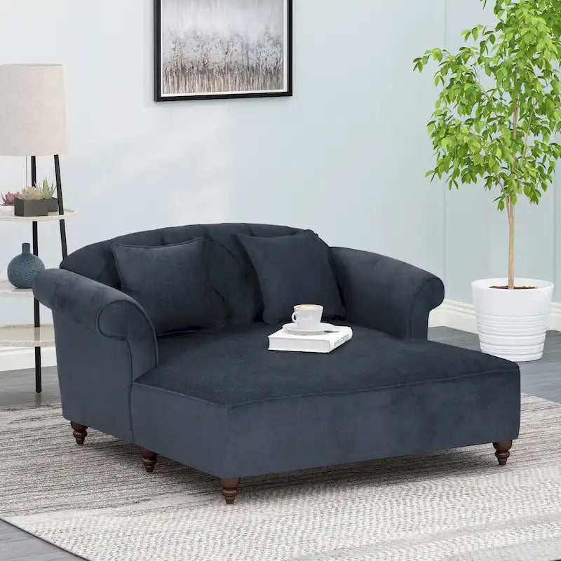 Freas Contemporary Tufted Double Chaise Lounge with Accent Pillows by Christopher Knight Home - 63.00 L x 58.50 W x 34.50 H