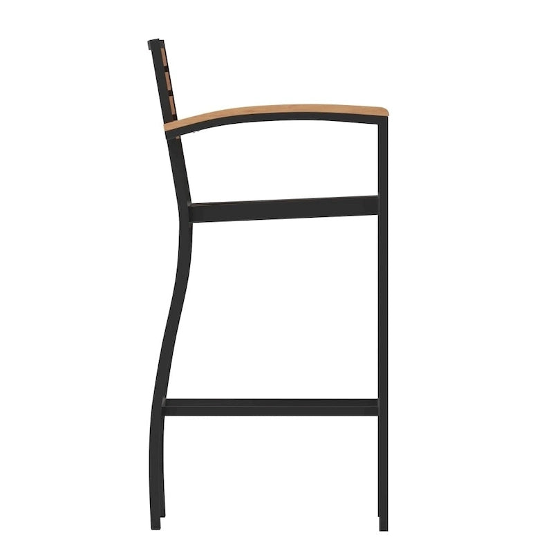 Commercial Grade Outdoor Bar Stool with Armrests and Poly Resin Slats