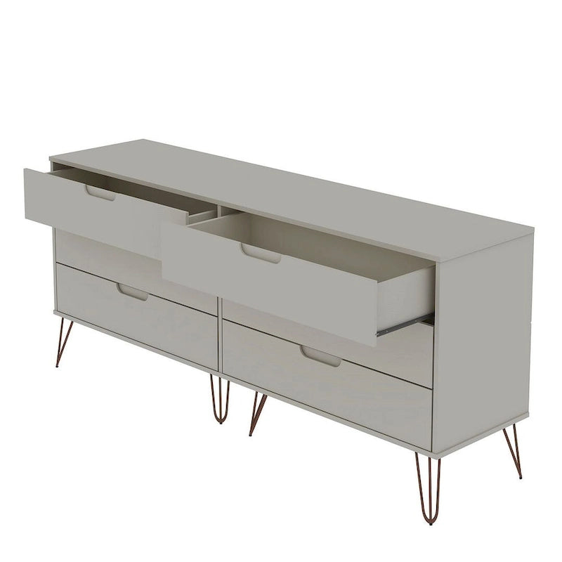 Manhattan Comfort Rockefeller 6-Drawer Double Low Dresser with Metal Legs