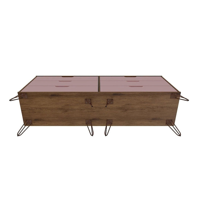 Manhattan Comfort Rockefeller 6-Drawer Double Low Dresser with Metal Legs