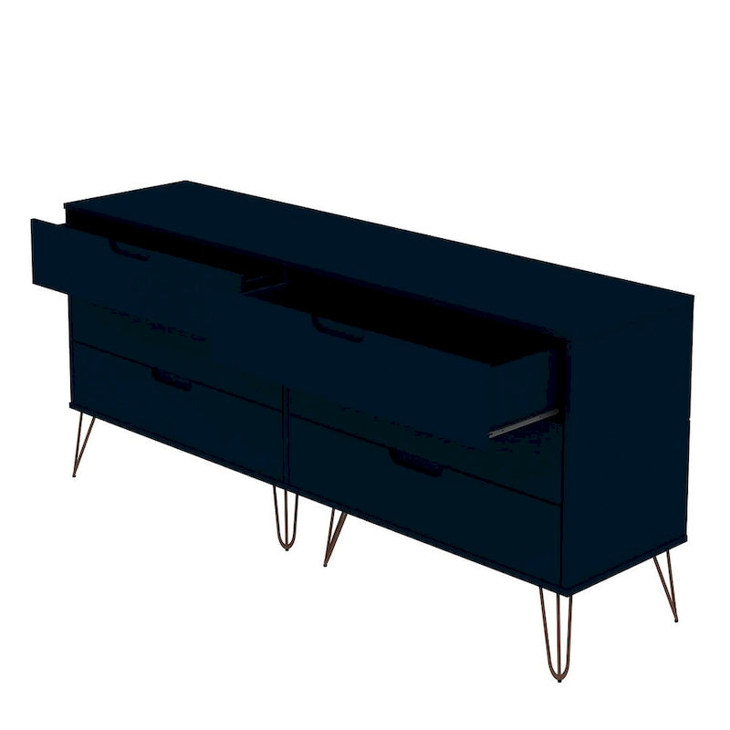 Manhattan Comfort Rockefeller 6-Drawer Double Low Dresser with Metal Legs