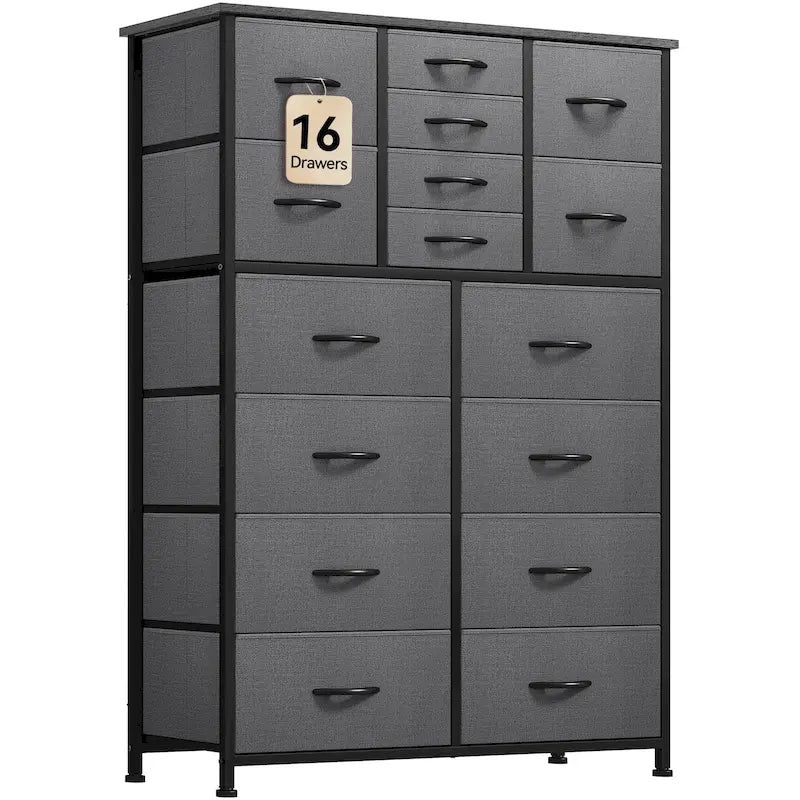 Moasis 16-drawer Dresser with Metal Frame, Wood Tabletop