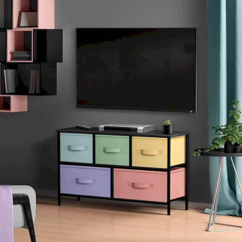 Dresser w/ 5 Drawers Furniture Storage Chest for Home, Bedroom