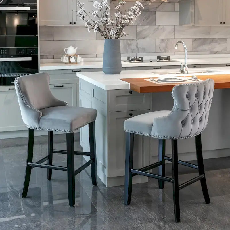 Velvet Wing-Back Barstools with Button Tufted,Set of 2