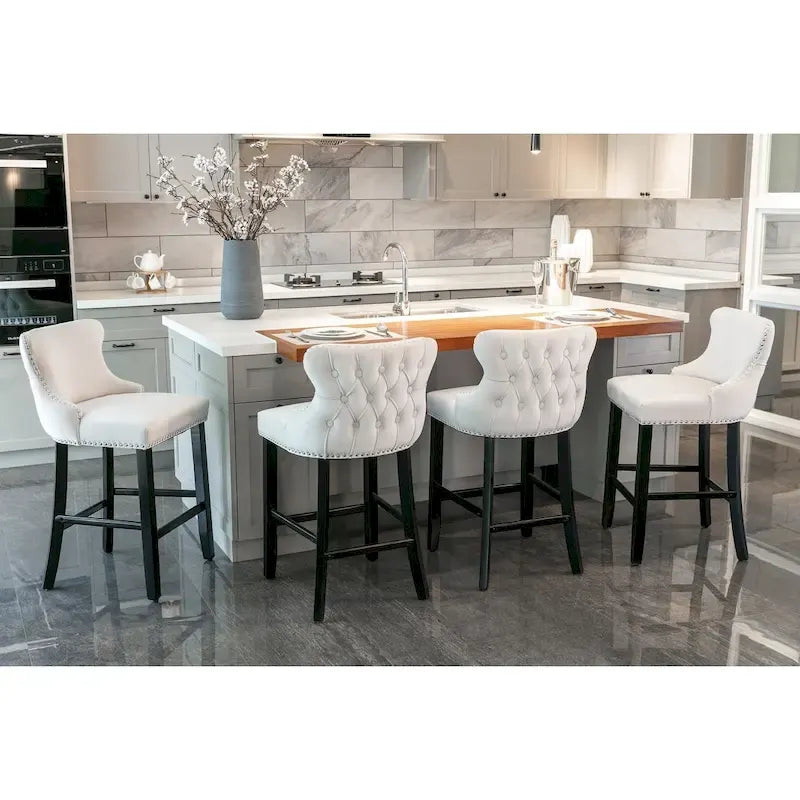 Velvet Wing-Back Barstools with Button Tufted,Set of 2