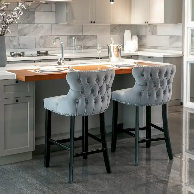 Velvet Wing-Back Barstools with Button Tufted,Set of 2