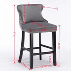 Velvet Wing-Back Barstools with Button Tufted,Set of 2