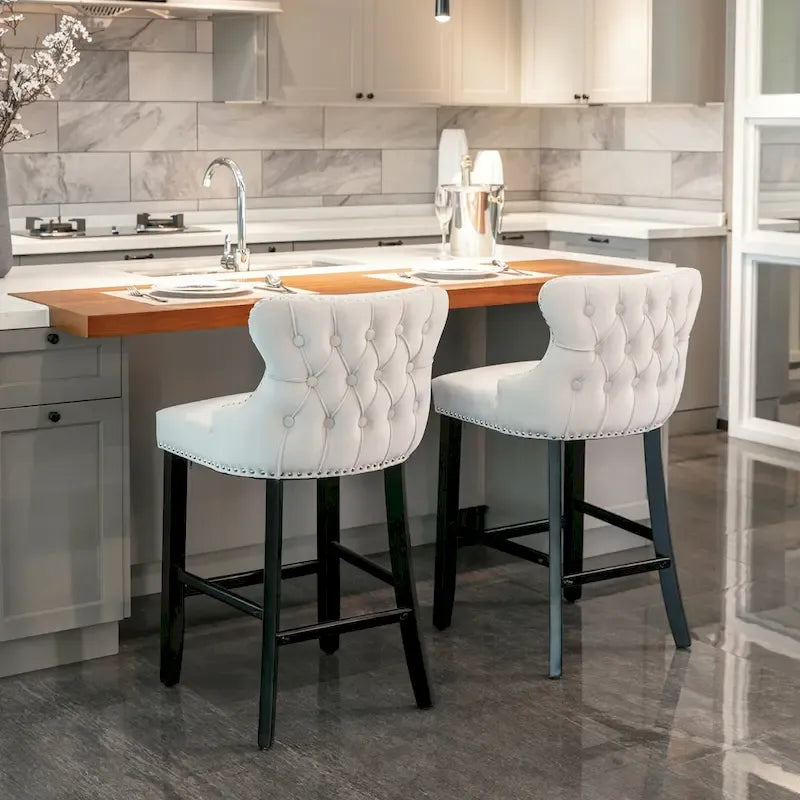 Velvet Wing-Back Barstools with Button Tufted,Set of 2