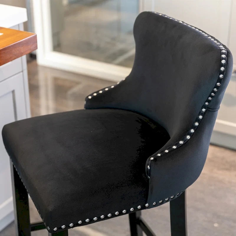 Velvet Wing-Back Barstools with Button Tufted,Set of 2