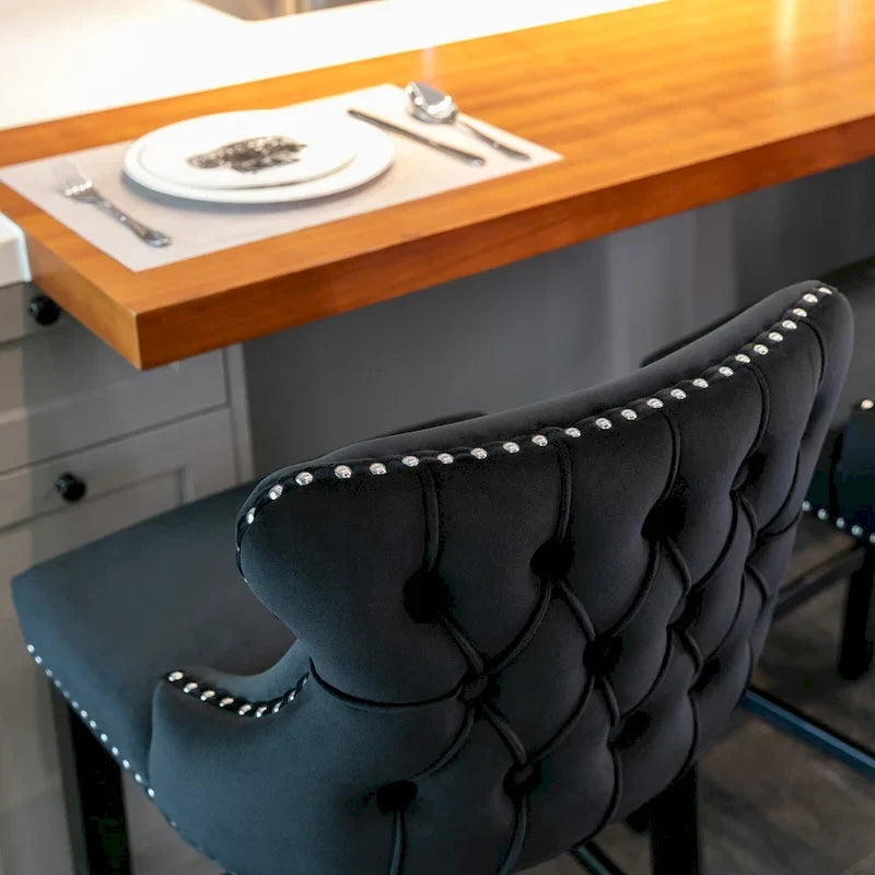 Velvet Wing-Back Barstools with Button Tufted,Set of 2