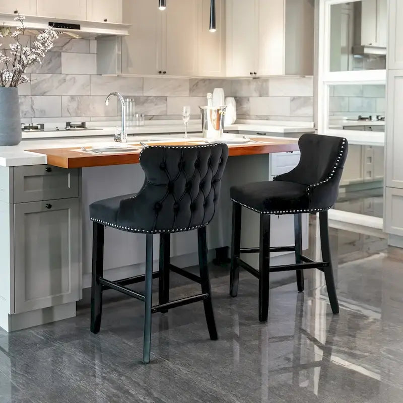 Velvet Wing-Back Barstools with Button Tufted,Set of 2