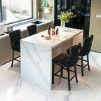 Contemporary Velvet Upholstered Barstools with Button Tufted Decoration and Wooden Legs, and Chrome Nailhead Trim, Set of 2