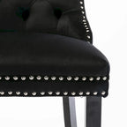 Contemporary Velvet Upholstered Barstools with Button Tufted Decoration and Wooden Legs, and Chrome Nailhead Trim, Set of 2