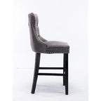 Contemporary Velvet Upholstered Barstools with Button Tufted Decoration and Wooden Legs, and Chrome Nailhead Trim, Set of 2