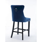 Contemporary Velvet Upholstered Barstools with Button Tufted Decoration and Wooden Legs, and Chrome Nailhead Trim, Set of 2