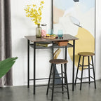 HOMCOM 3 Piece Bar Height Dining Furniture Set with 1 Table, 2 Matching Stools and Metal Frame Footrest