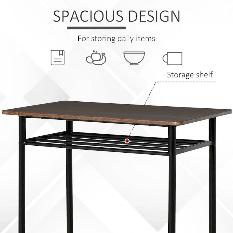 HOMCOM 3 Piece Bar Height Dining Furniture Set with 1 Table, 2 Matching Stools and Metal Frame Footrest