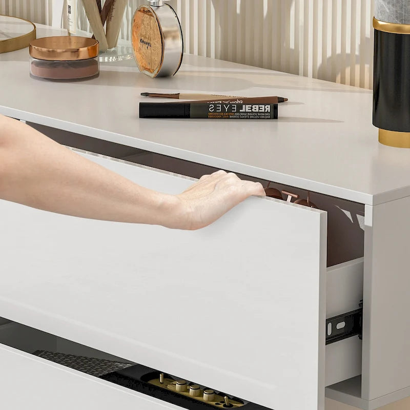 High Glossy Six-Drawer Dresser Chest with Off-Set Design (Black/White)