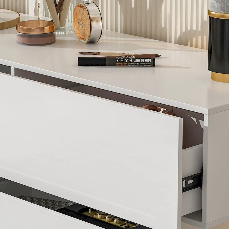 High Glossy Six-Drawer Dresser Chest with Off-Set Design (Black/White)
