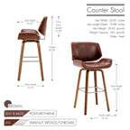 Porthos Home Ori Swivel Counter Stool, PU Leather, Wooden Legs with Footrest