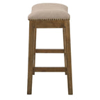 HomeRoots 26 Gray and Brown Fabric and Solid Wood Backless Counter Height Bar Chair